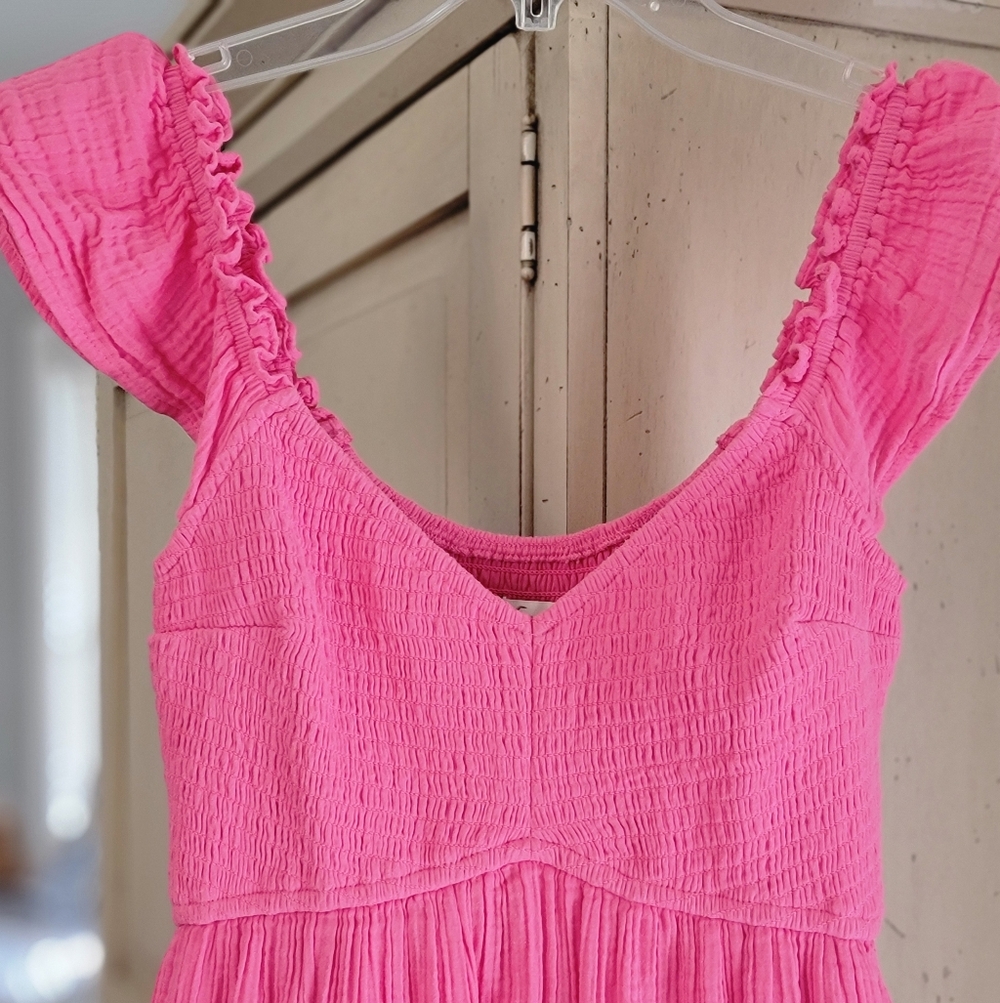 HOLLISTER PINK RUFFLE SHOULDER MINI DRESS - Picture 4 of 11